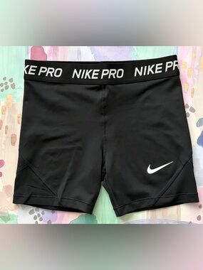 Nike girls Black Pro Compression Shorts with White Swoosh